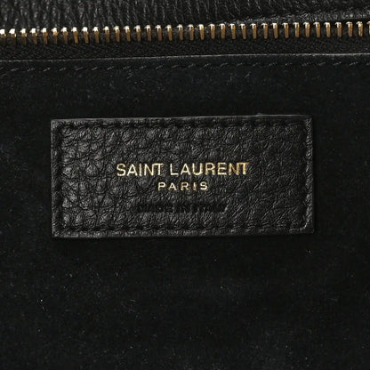 SAINT LAURENT Paris leather label on black grained deerskin tote interior