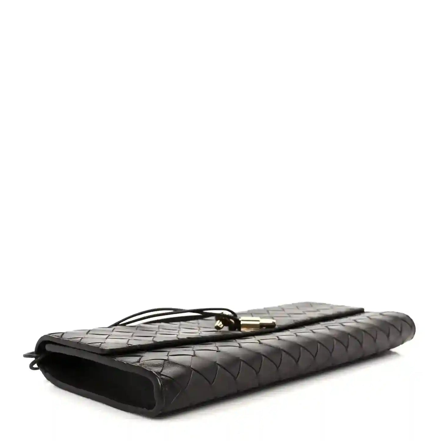 Bottega Veneta Intrecciato leather clutch, dark finish, top handle and rounded base