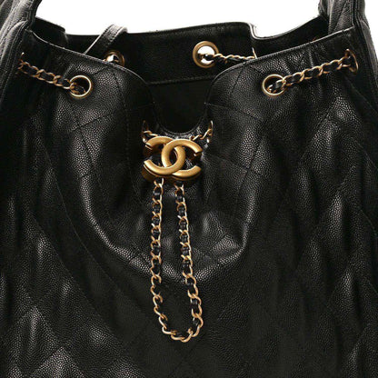 Black caviar quilted leather handbag, gold chain and CC turn-lock closure