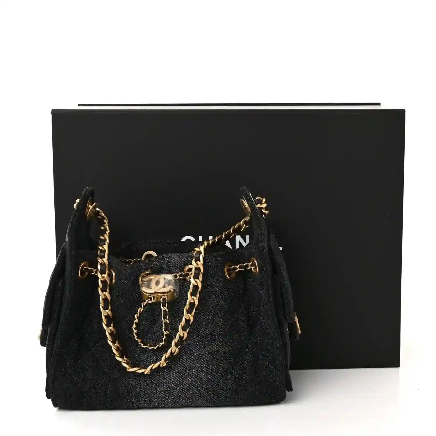 Chanel quilted caviar leather mini handbag with chain handles in black