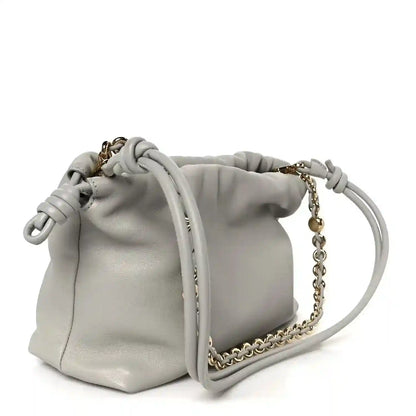 Loewe medium clutch bag in light grey nappa with braided knot detail and chain strap