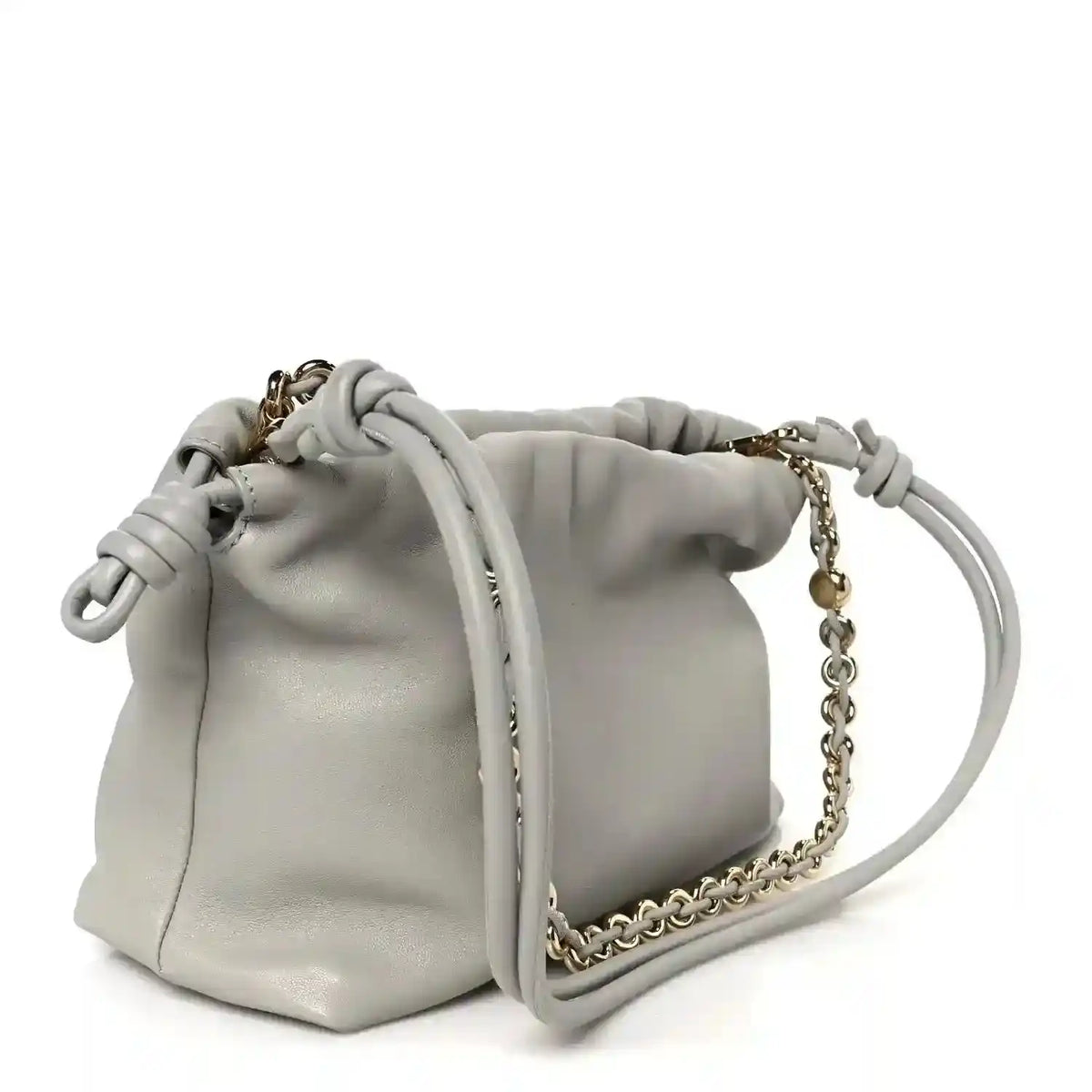 Loewe medium clutch bag in light grey nappa with braided knot detail and chain strap
