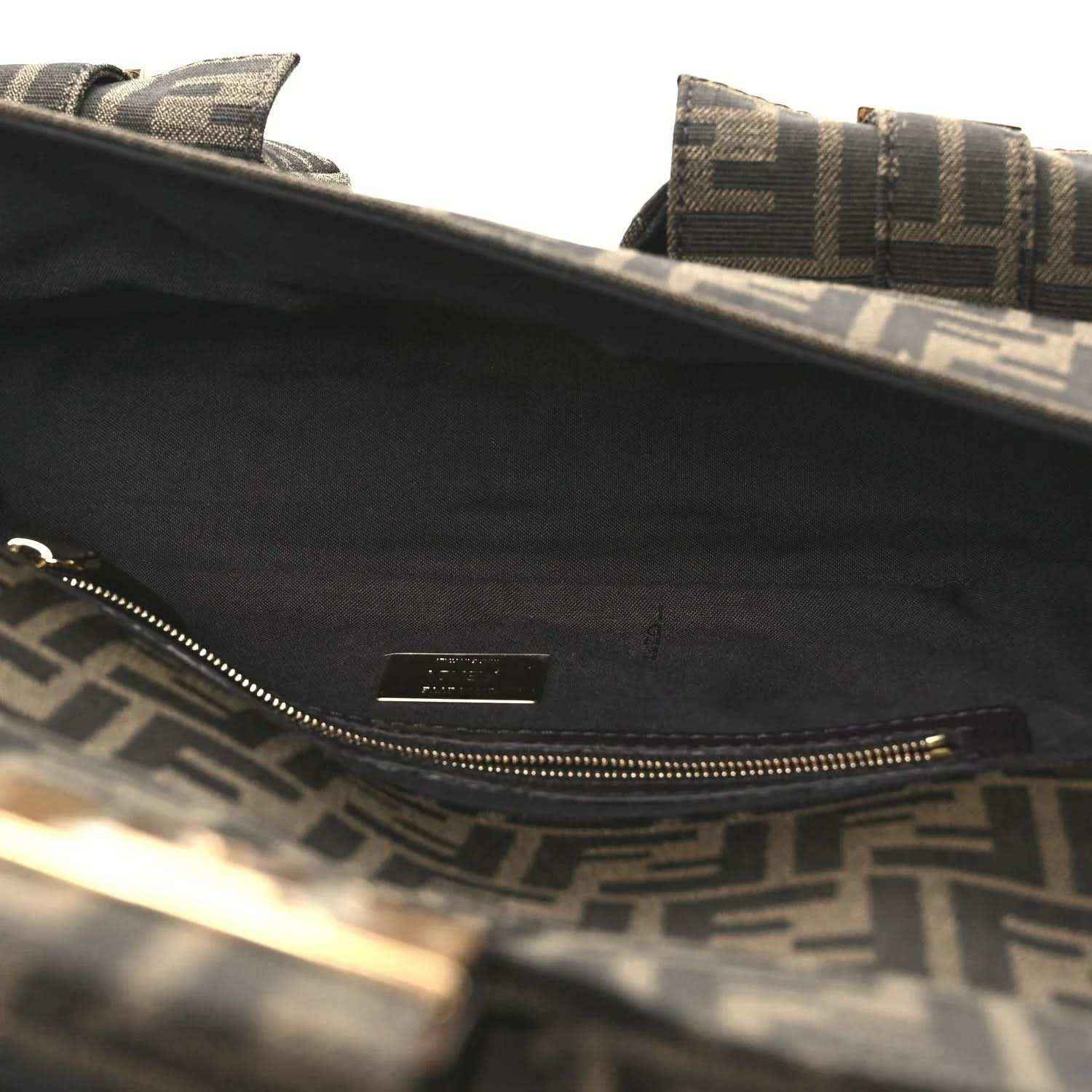 Fendi FF jacquard baguette bag interior view with zipper and gold-tone trim