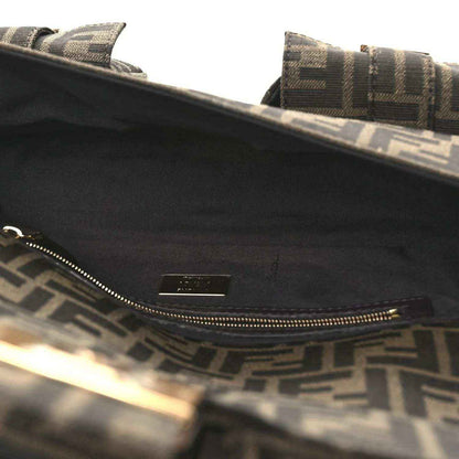 Fendi FF jacquard baguette bag interior view with zipper and gold-tone trim