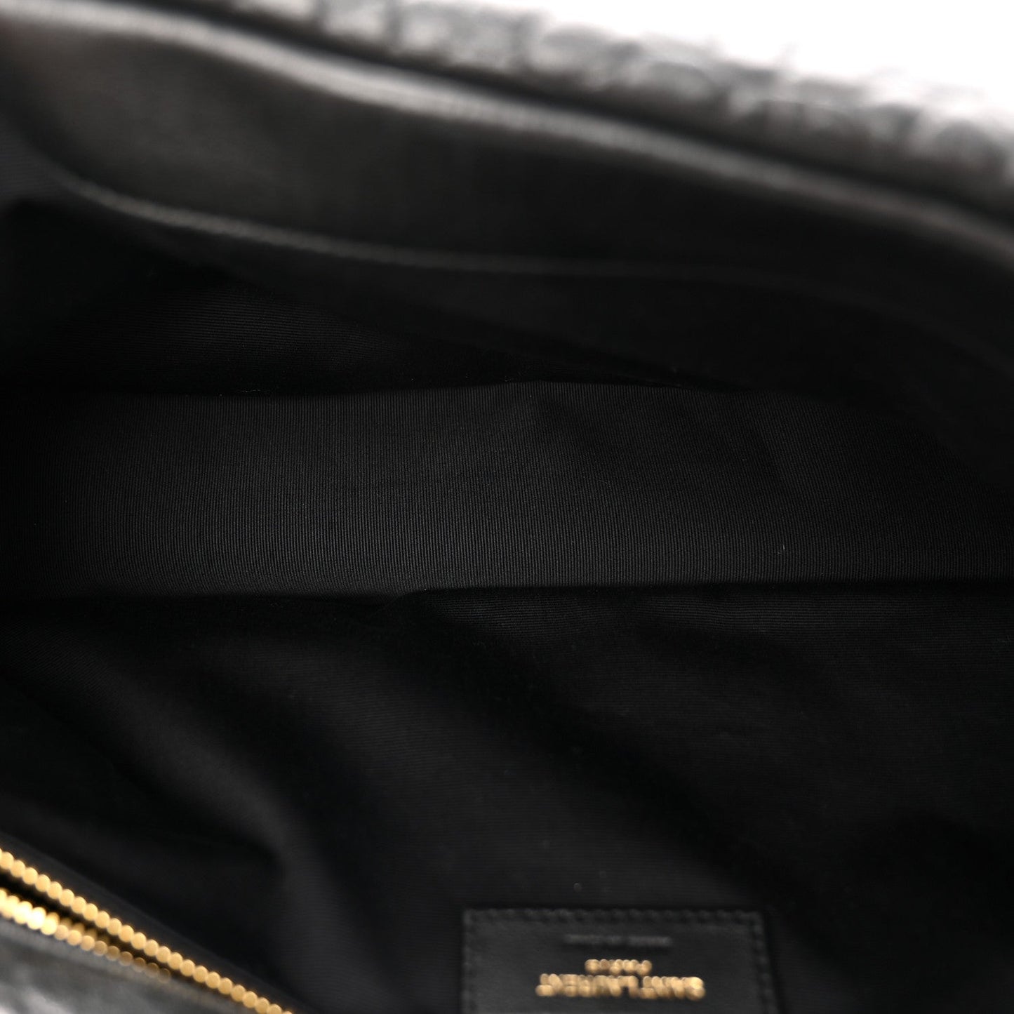 Saint Laurent Calypso bag interior lining with logo patch and gold chain