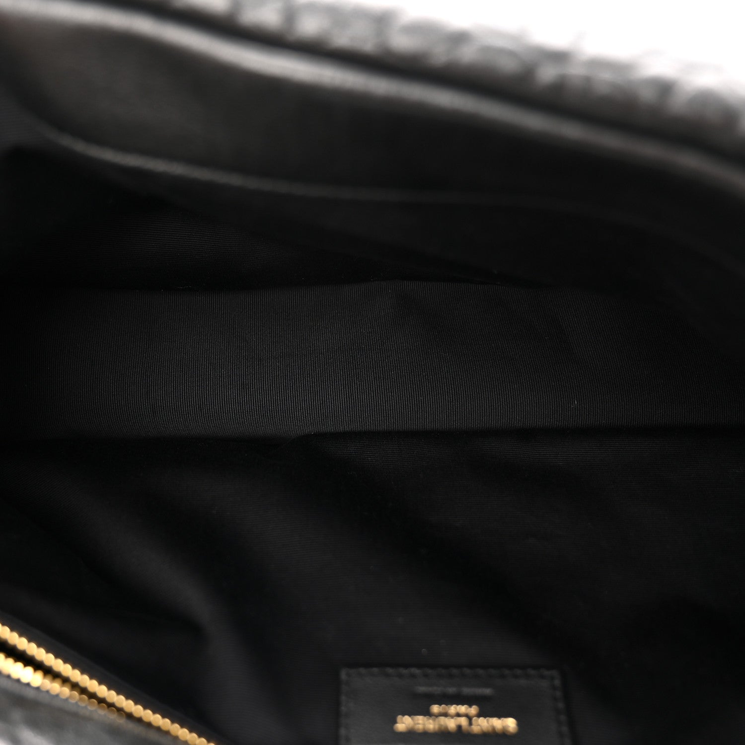 Saint Laurent Calypso bag interior lining with logo patch and gold chain