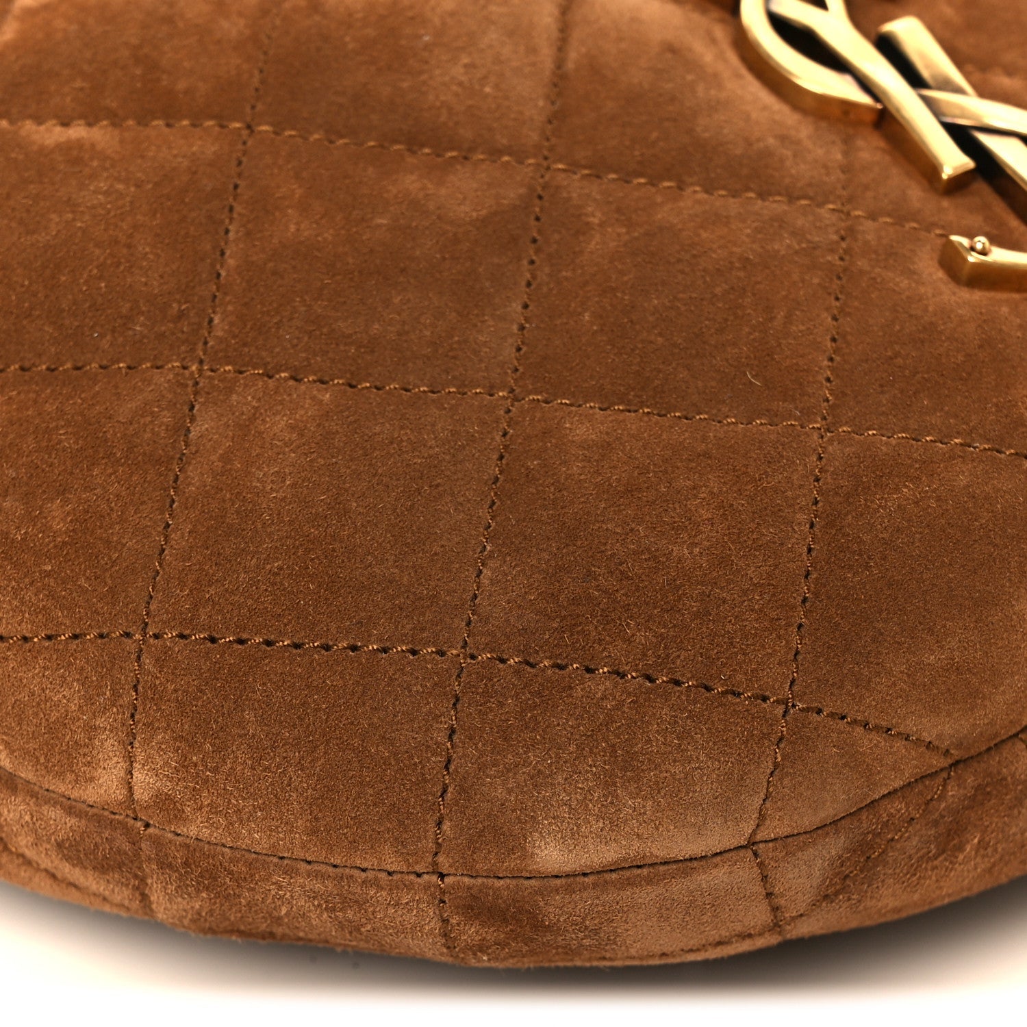 Cognac suede quilted tote bag with stitched diamond pattern