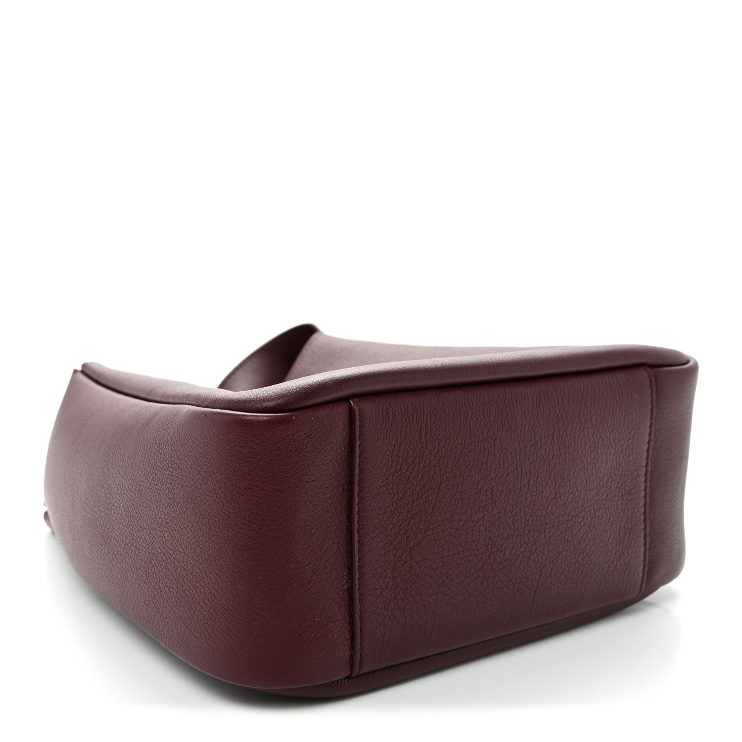 Smooth burgundy leather hobo bag bottom with neat side seams