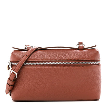 Grained calfskin crossbody pouch with top zip and adjustable leather strap