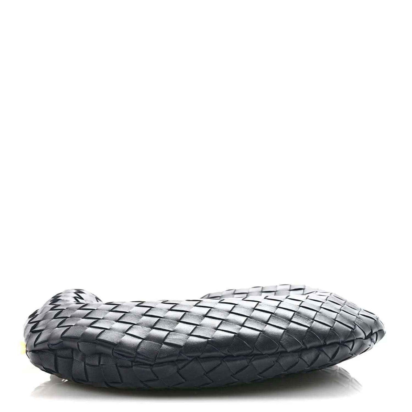 Light gray woven leather hobo bag with a rounded silhouette