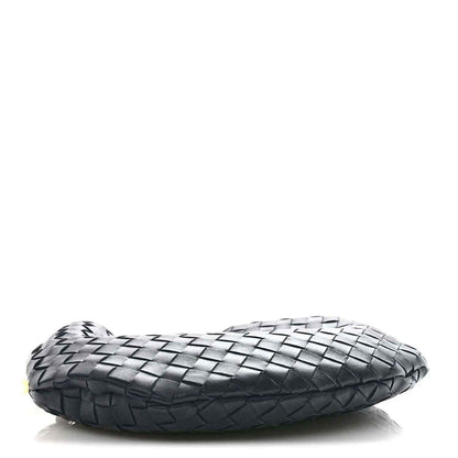 Light gray woven leather hobo bag with a rounded silhouette