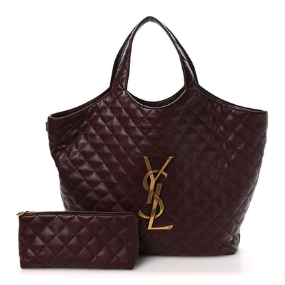 Quilted lambskin tote with front logo and matching zip pouch