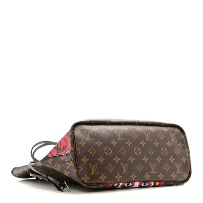 Monogram crossbody pouch with zipper top, brown canvas and colorful side detail