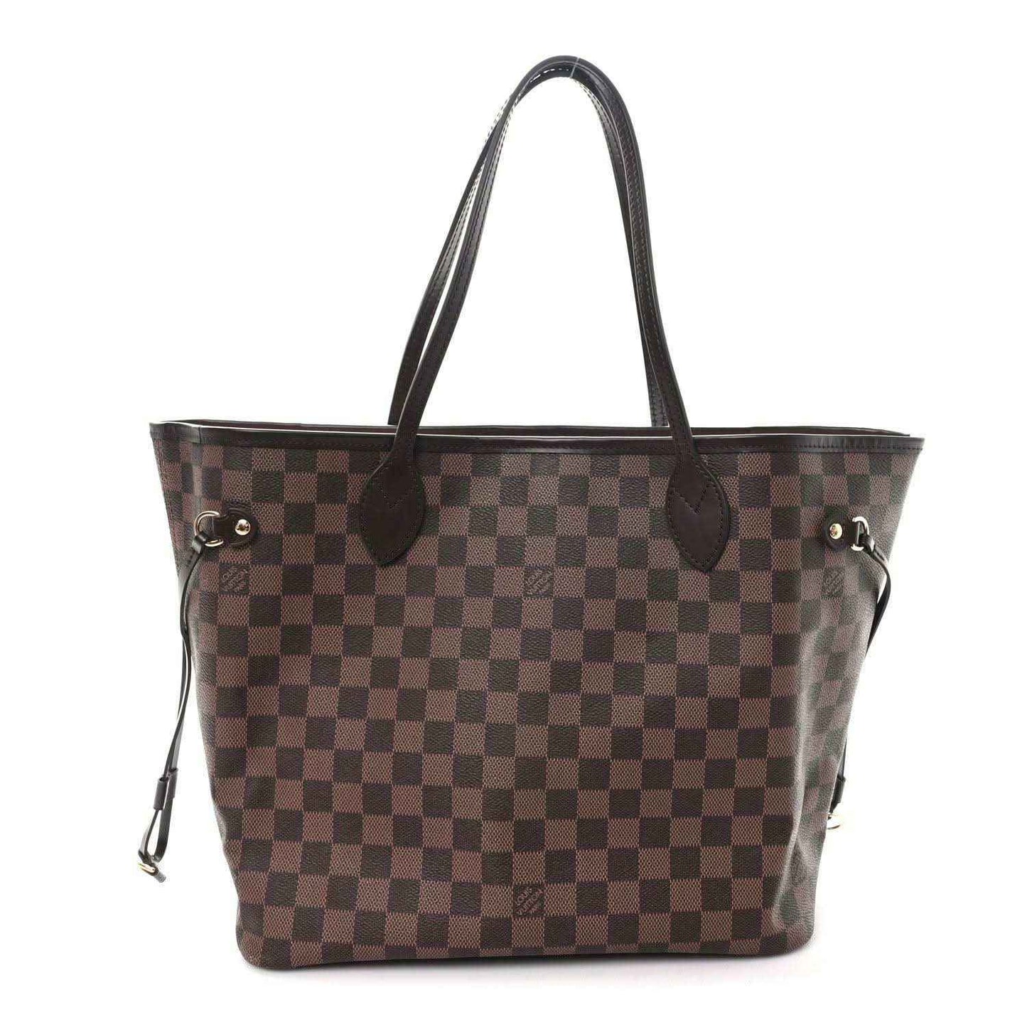 Damier Ebene tote with brown checkered canvas and dark leather top handles