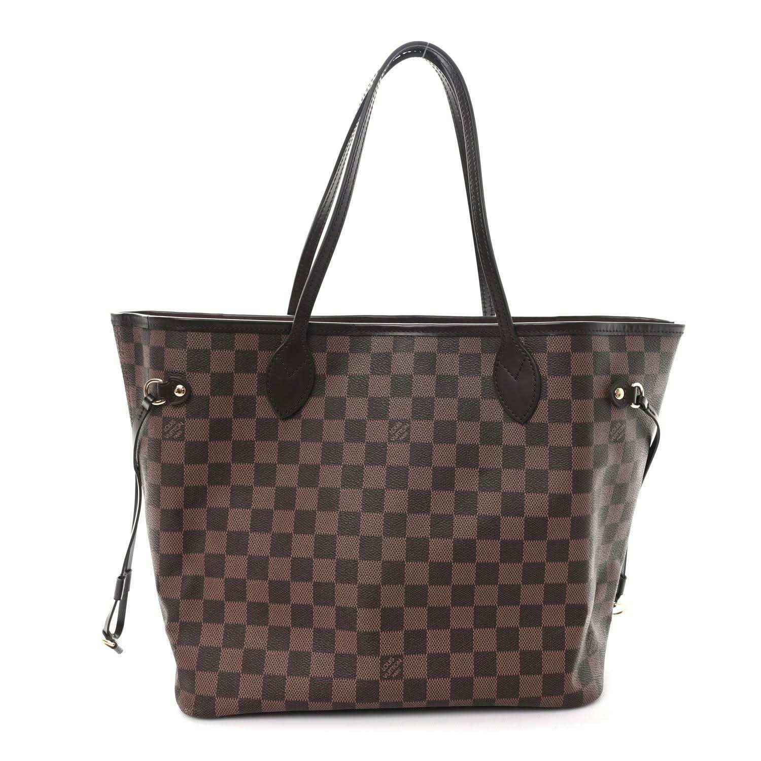 Damier Ebene tote with brown checkered canvas and dark leather top handles