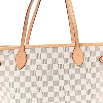Louis Vuitton Damier Azur tote bag with pink leather top handles, checkered canvas