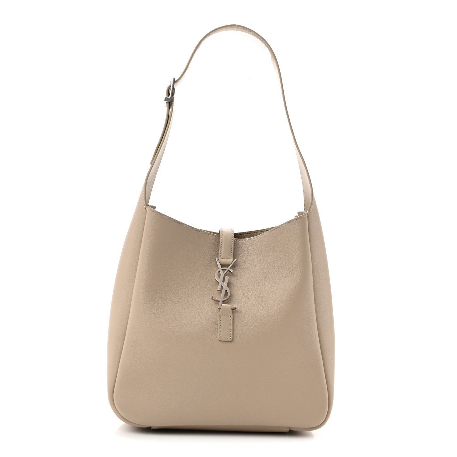 Small hobo bag, sea-salt beige, top handle, YSL logo charm