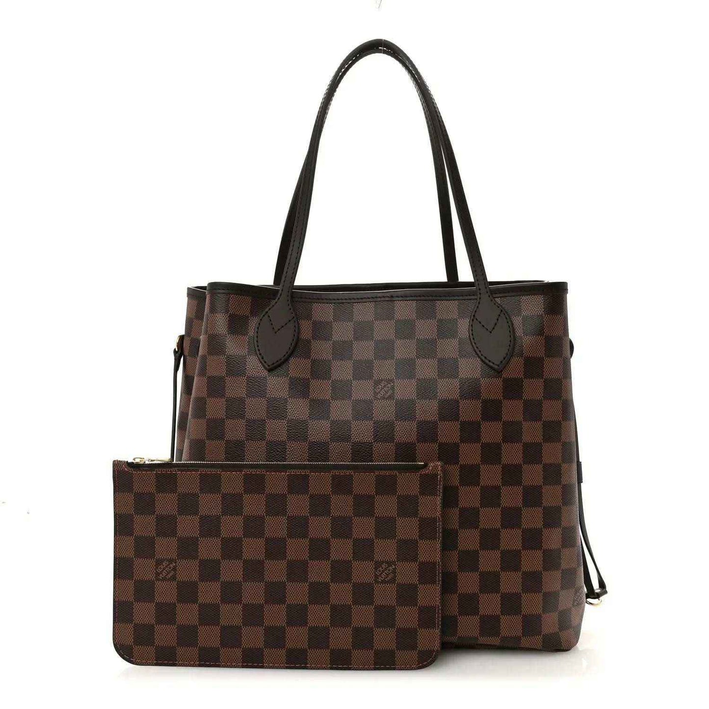 Damier Ebene tote bag with checker pattern and matching front pouch