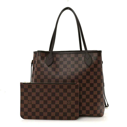Damier Ebene tote bag with checker pattern and matching front pouch