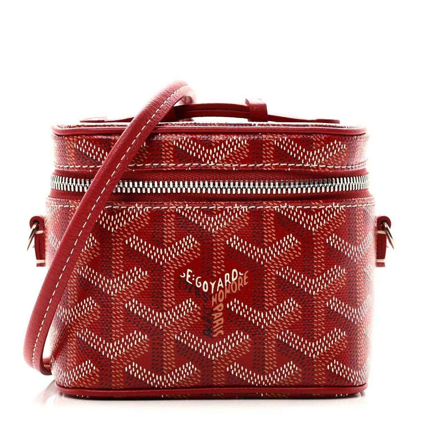 Red Goyardine Muse nano vanity case with crossbody strap and monogram canvas