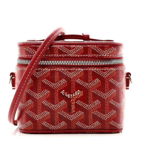 Red Goyardine Muse nano vanity case with crossbody strap and monogram canvas