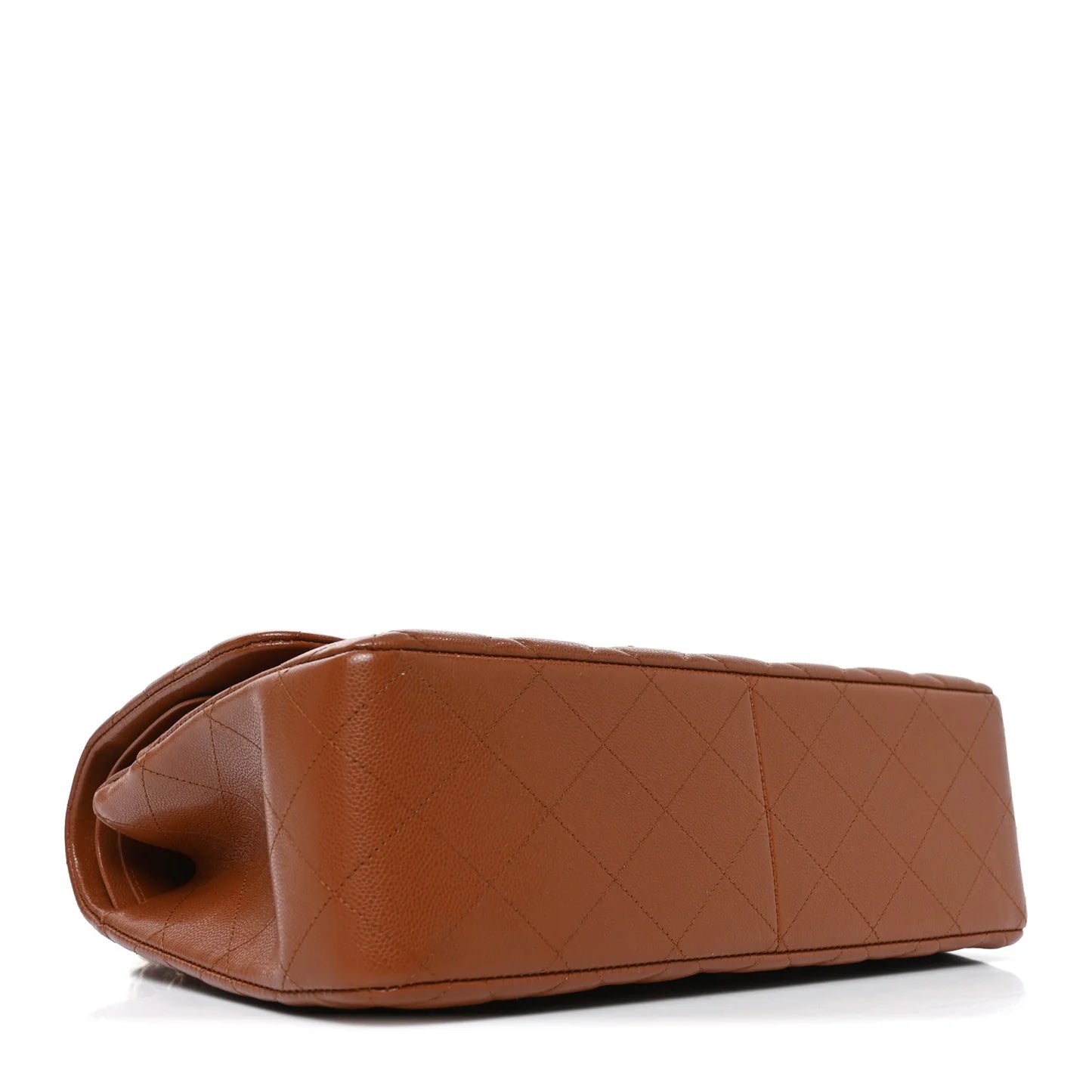 Chanel Jumbo Double Flap brown quilted leather bag, rolled corner side profile