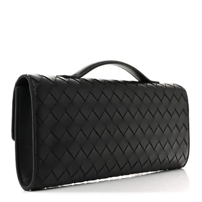 Bottega Veneta intrecciato leather top-handle clutch, black, side view