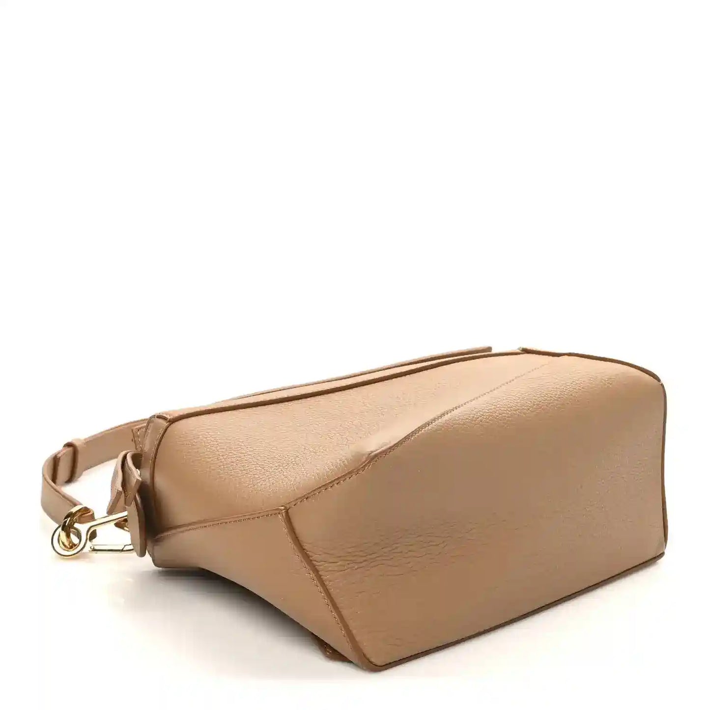 Toffee leather small Puzzle Edge bag with crossbody strap and structured sides