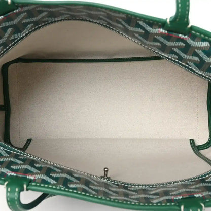 Green Goyardine Artois PM tote bag, interior view with pocket and zip top opening