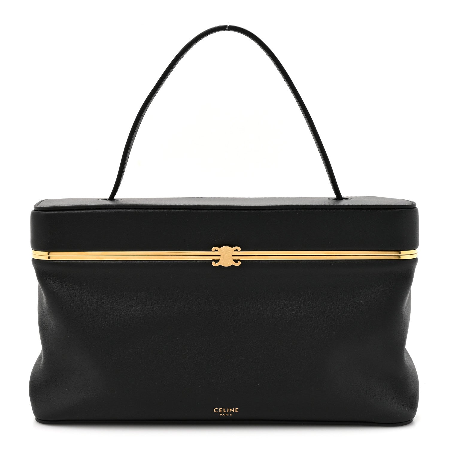 Celine black calfskin rectangle bag with top handles and gold-tone clasp