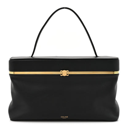Celine black calfskin rectangle bag with top handles and gold-tone clasp