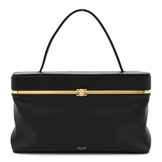 Celine black calfskin rectangle bag with top handles and gold-tone clasp