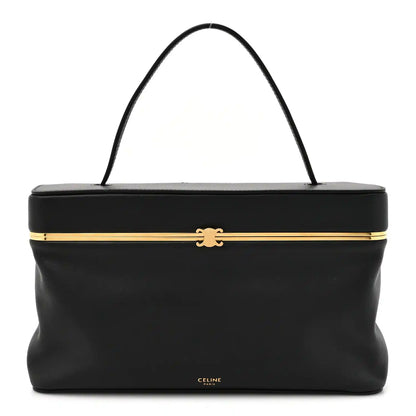 Celine black calfskin rectangle bag with top handles and gold-tone clasp
