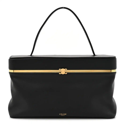 Celine black calfskin rectangle bag with top handles and gold-tone clasp
