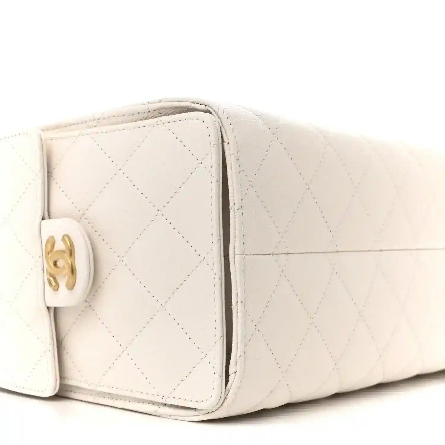 White quilted caviar leather mini handbag with gold-tone turn-lock clasp