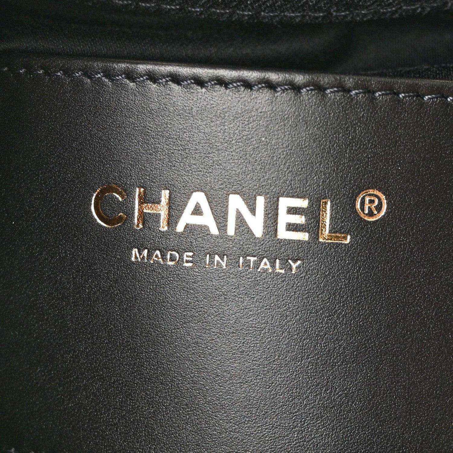 CHANEL logo and MADE IN ITALY on black leather lining