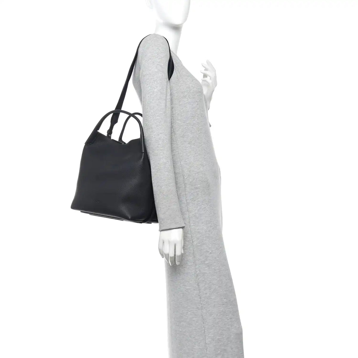 Large grained calfskin tote bag in dark navy with two top handles