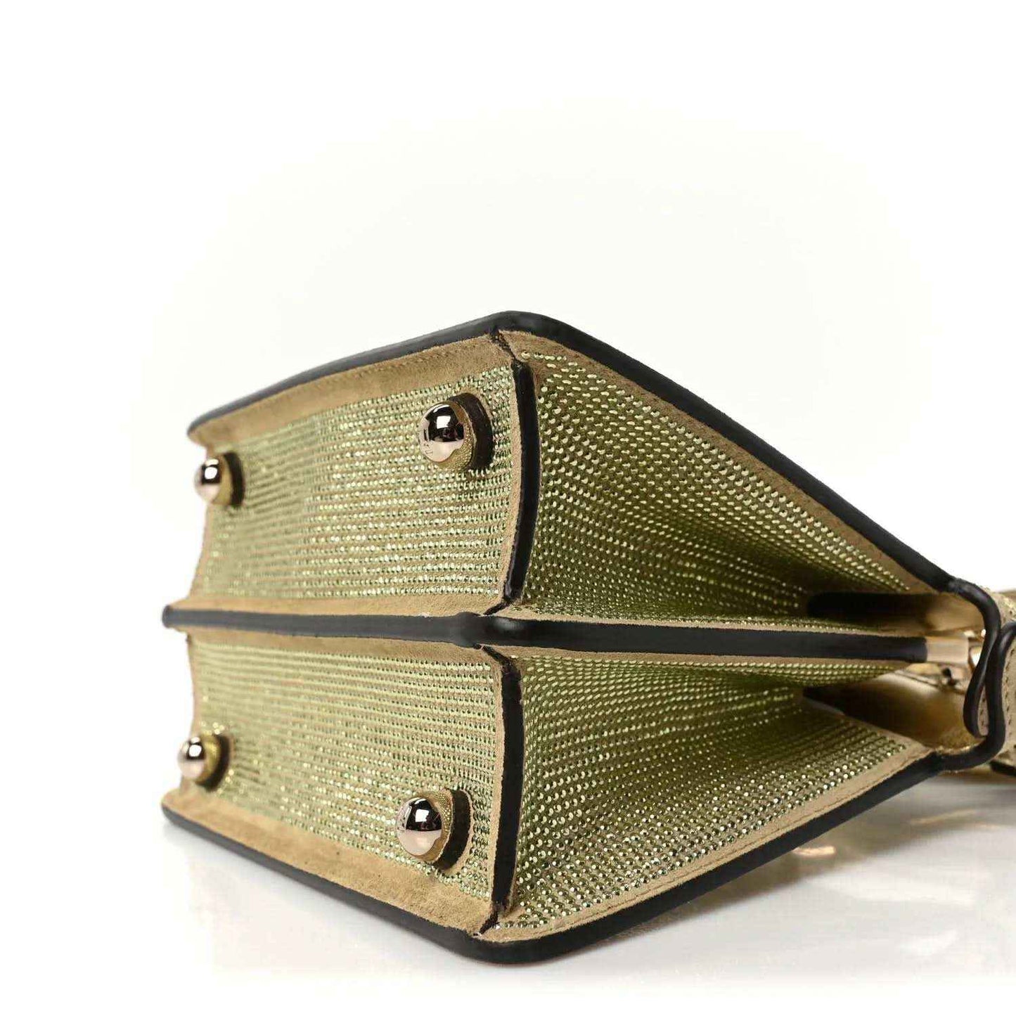 Petite Peekaboo satchel angled view, olive textured surface with stud details and strap ring