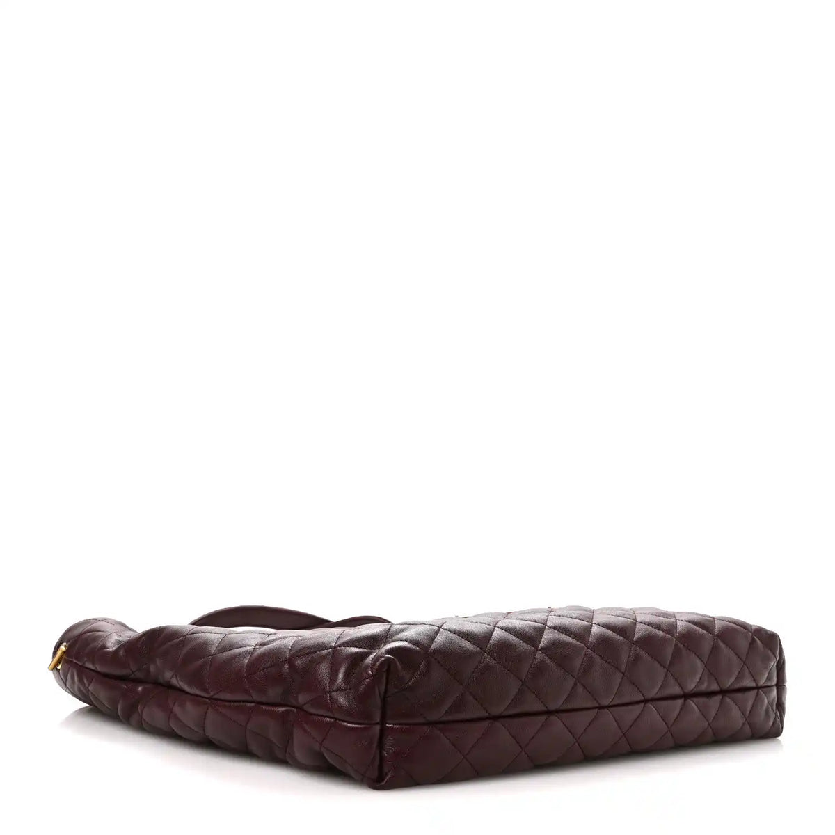 Quilted lambskin tote with flat base and single front zip pocket