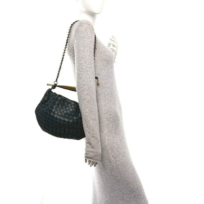Bottega Veneta intrecciato nappa hobo bag with chain strap in black.
