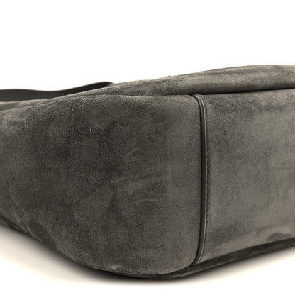 Suede hobo bag, rounded bottom corner seam, dark grey