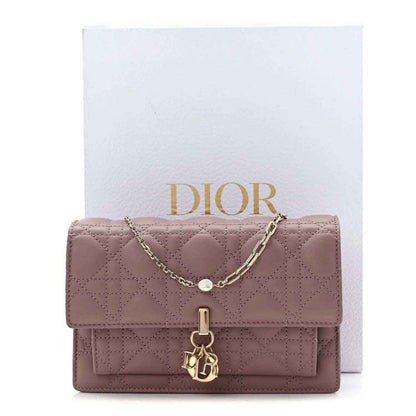 Purple quilted leather Lady Dior chain pouch bag with gold-tone hardware and dust bag