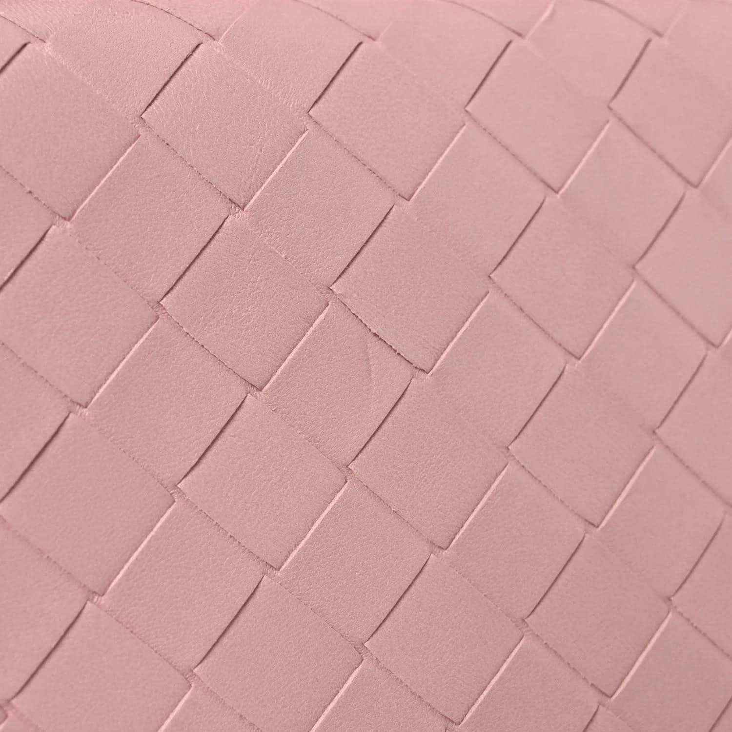 Rose pink nappa intrecciato clutch close-up with woven leather pattern