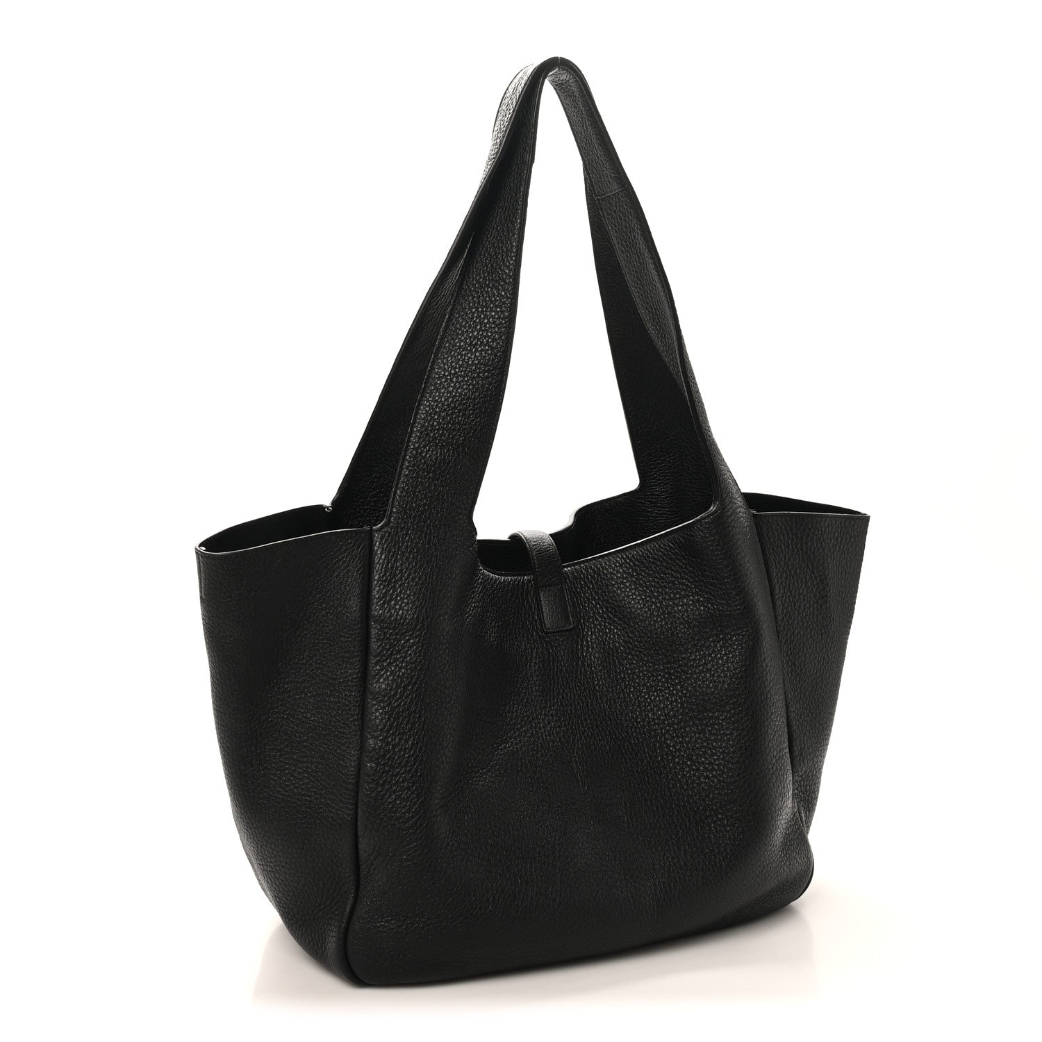 SAINT LAURENT Bea tote bag in black grained deerskin leather with front pocket detail