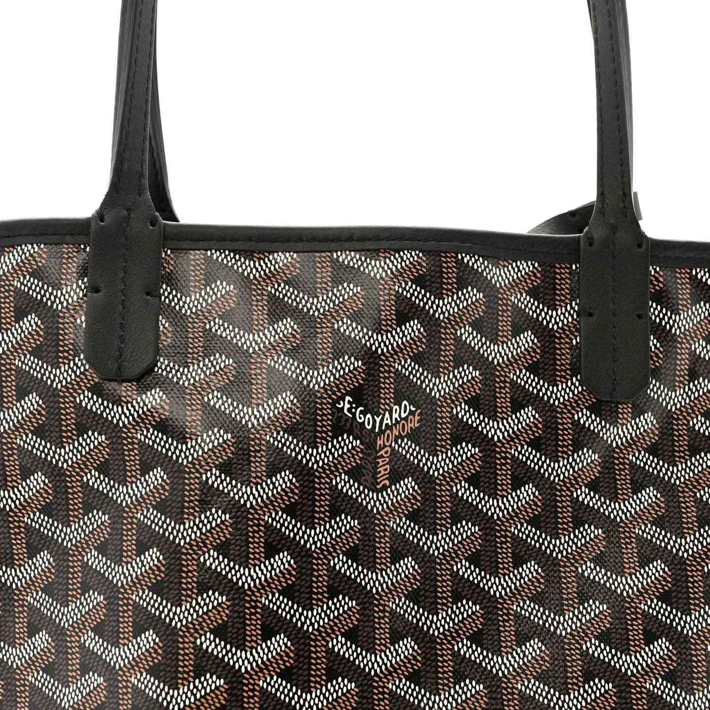 Mini Anjou reversible tote bag with brown-and-black Goyard pattern and black leather handles