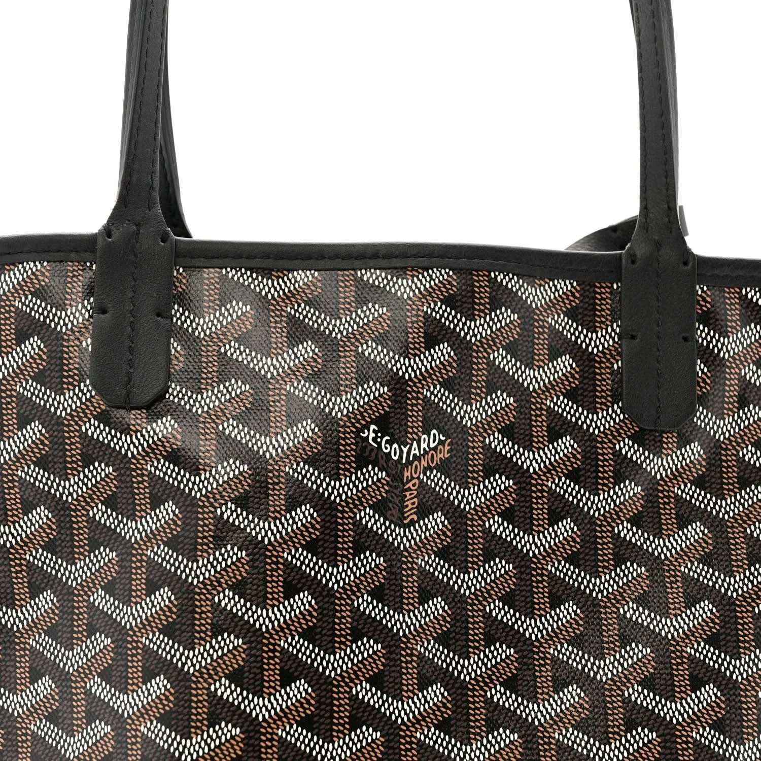 Mini Anjou reversible tote bag with brown-and-black Goyard pattern and black leather handles