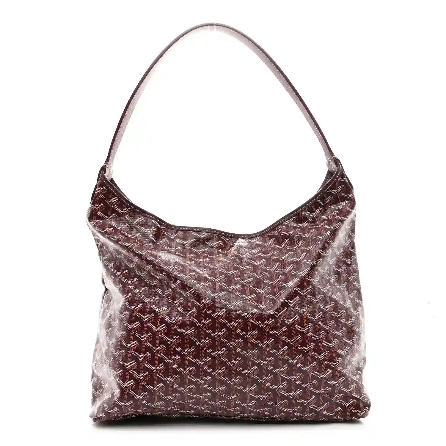 Burgundy coated canvas hobo shoulder bag with Goyardine pattern and curved top handles