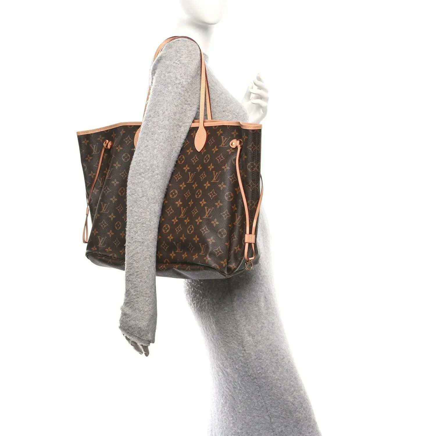 Monogram tote bag with extended shoulder strap and pink trim
