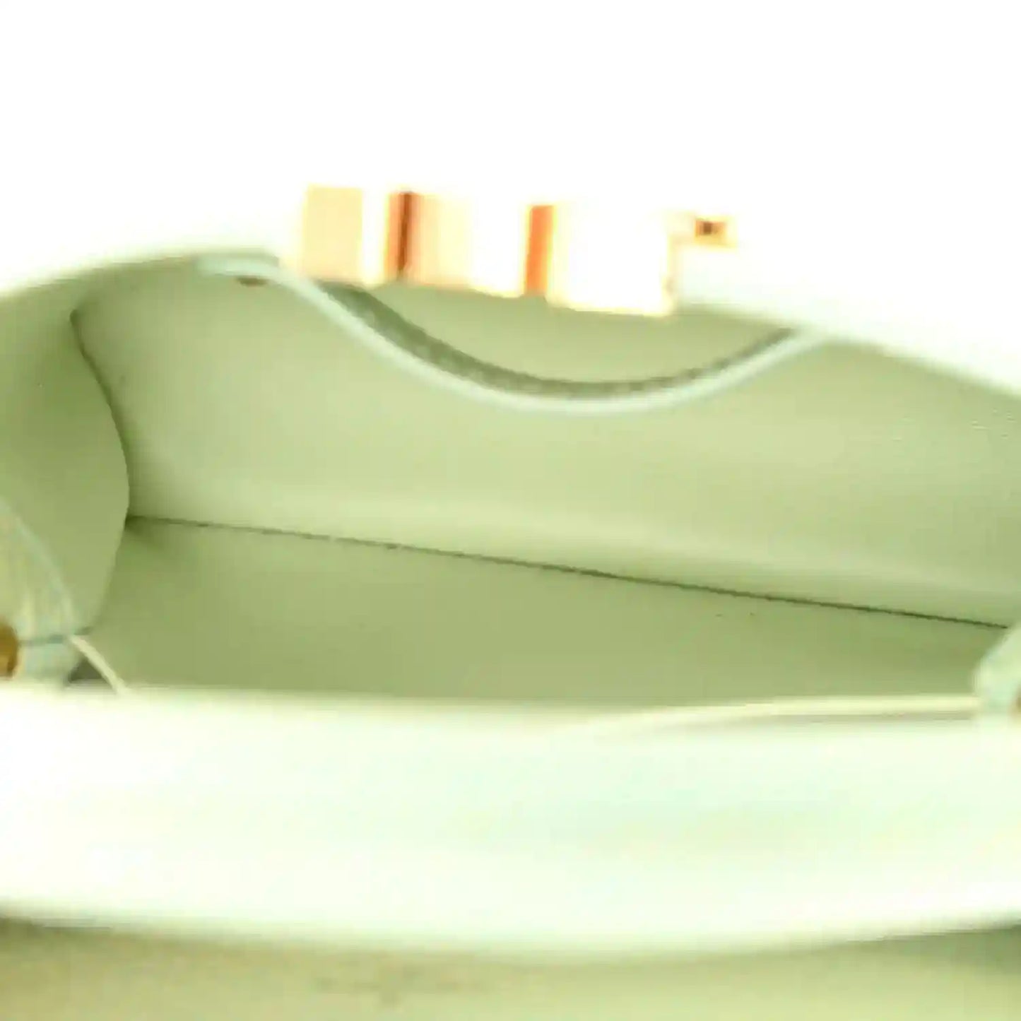 Mini Capucines handbag interior with light green lining and top opening edge