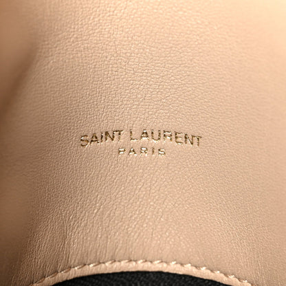 Small puffer chain satchel beige leather logo stamp reading SAINT LAURENT PARIS